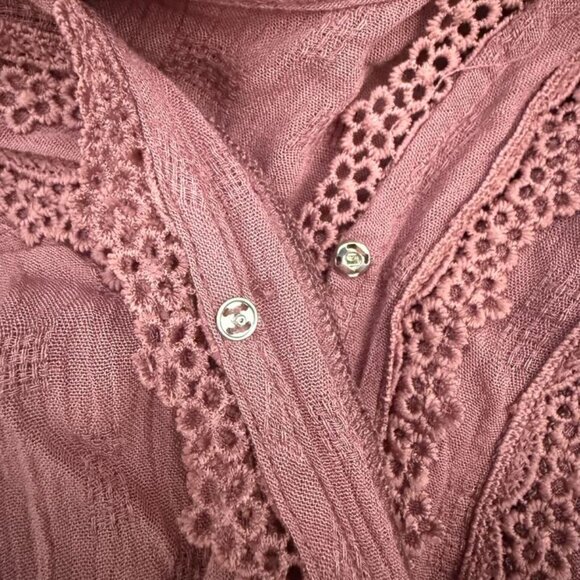 NWT Self Esteem Boho Blouse | Lace Trim Smocked Waist Top | Size M - Picture 7 of 12